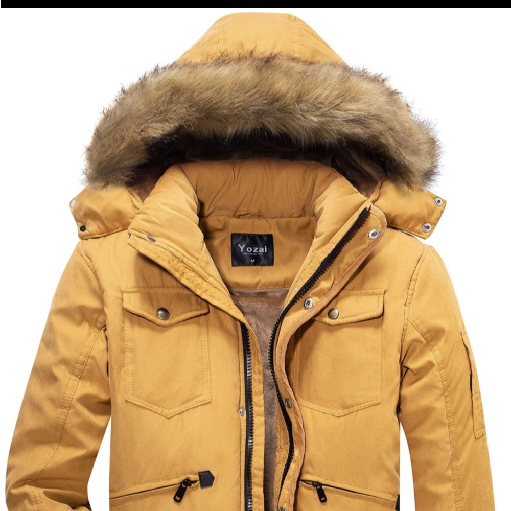 Yozai Men's Winter Coat, Warm Jackets for Mens Water Resistant, Hooded Parka, L